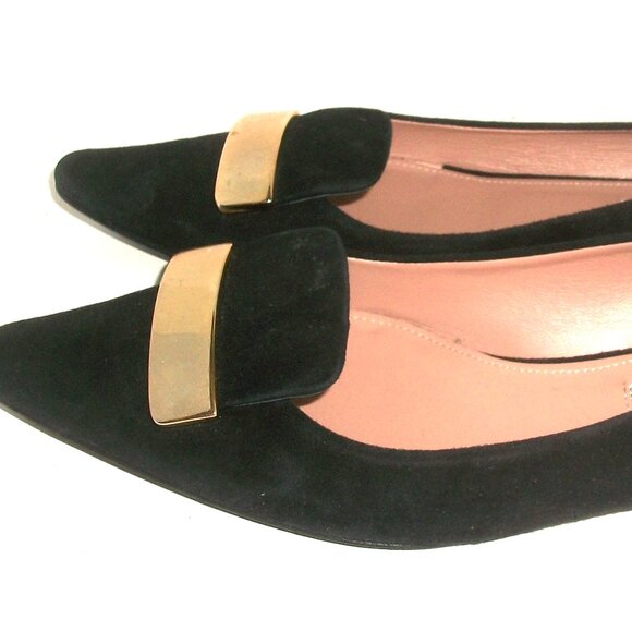 Pancaldi for Diane B Pointy Black Suede Flats with Gold Metal Detail 6.5M - Picture 6 of 10